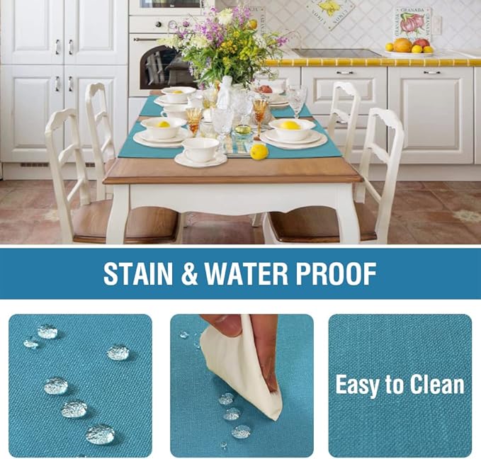 H.VERSAILTEX Linen Placemats Set of 4 Premium Solid Table Placemats for Dining Table Spill-Proof Waterproof Table Mats Heat-Resistant Kitchen Table Mats Washable, 12x18 inches, Teal