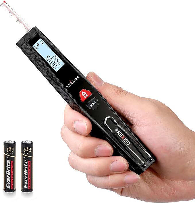 PREXISO Pocket Laser Measurement Tool, 135Ft Laser Distance Meter Backlit Display Laser Measure with Pen Clip Ft/Ft+in/in/M Unit - Pythagorean, Distance, Area, Volume Modes for Home, Industries