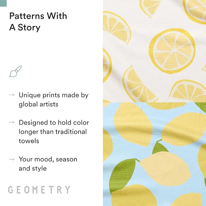 GEOMETRY Tea Towels – Spring & Summer Collection – Quick-Dry, Ultra-Absorbent, Reusable Microfiber Kitchen Towels for Drying & Cleaning - Main Squeeze - 2 Pack
