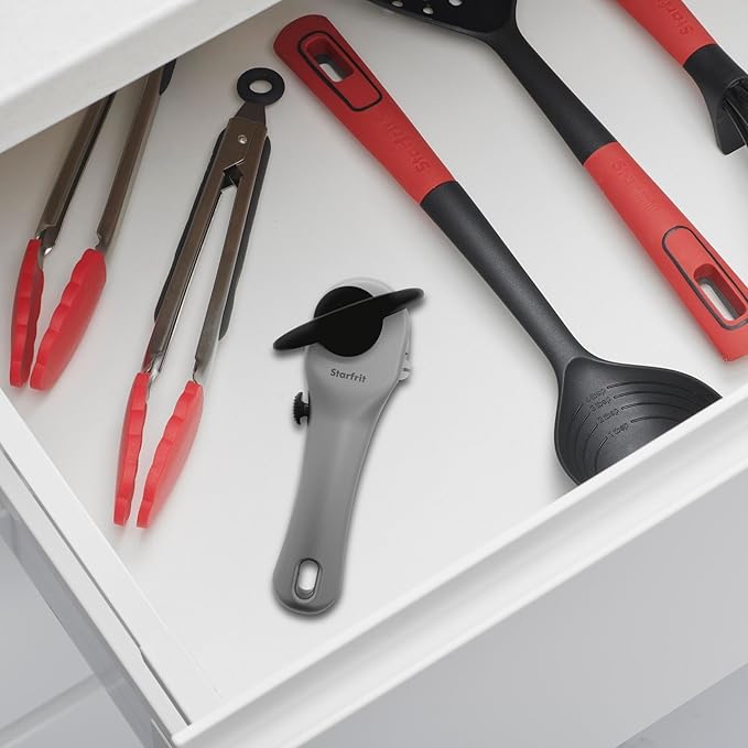 Starfrit Securimax Auto Can Opener - Patented Safe Edge Technology with Lid Lifter - Leaves No Sharp Edges on Lid & Can - Heavy Duty Non-Slip Knob - Grey