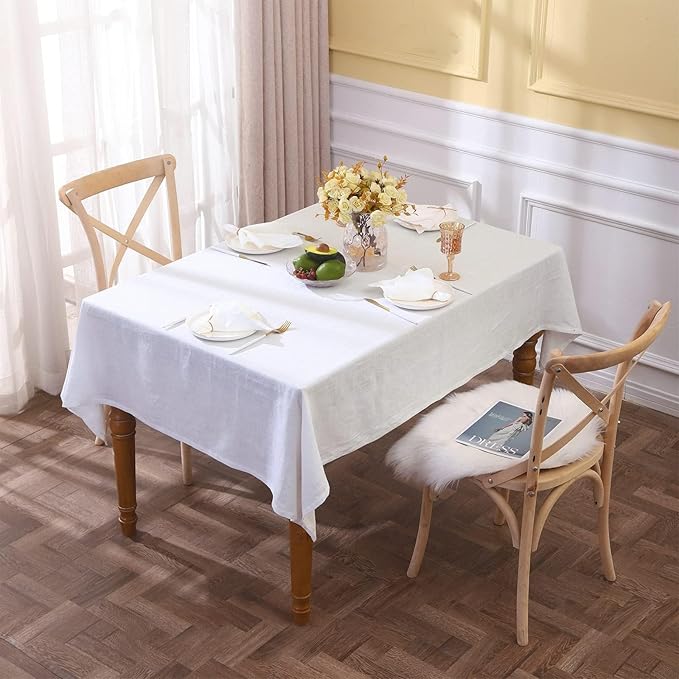 Simple&Opulence Textured Tablecloth 100% Linen Table Cloth, Kitchen Dinning Tabletop Decoration, for Outdoor and Indoor Use (Basic White, 60"×84")
