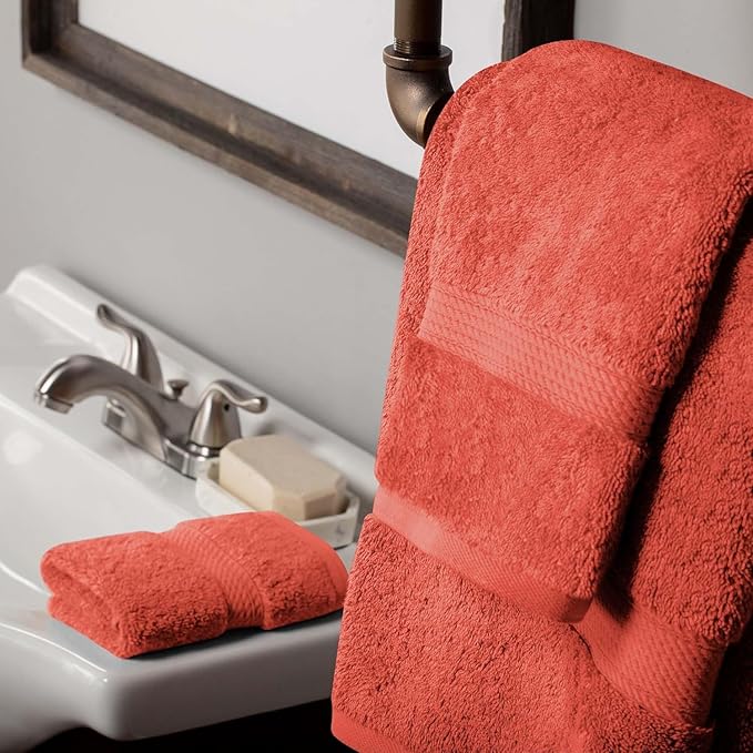 SUPERIOR Egyptian Cotton Pile 3 Piece Towel Set, Includes 1 Bath, 1 Hand, 1 Face Towel/Washcloth, Ultra Soft Luxury Towels, Thick Plush Essentials, Guest Bath, Spa, Hotel Bathroom, Coral