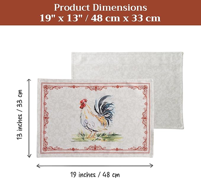 Maison d' Hermine Placemats Set of 2 100% Cotton Washable Cloth Place Mats Reusable Table Mats for Kitchen Dining Party Wedding Gifts for Mothers Day Spring/Summer (Campagne, 13" x 19")