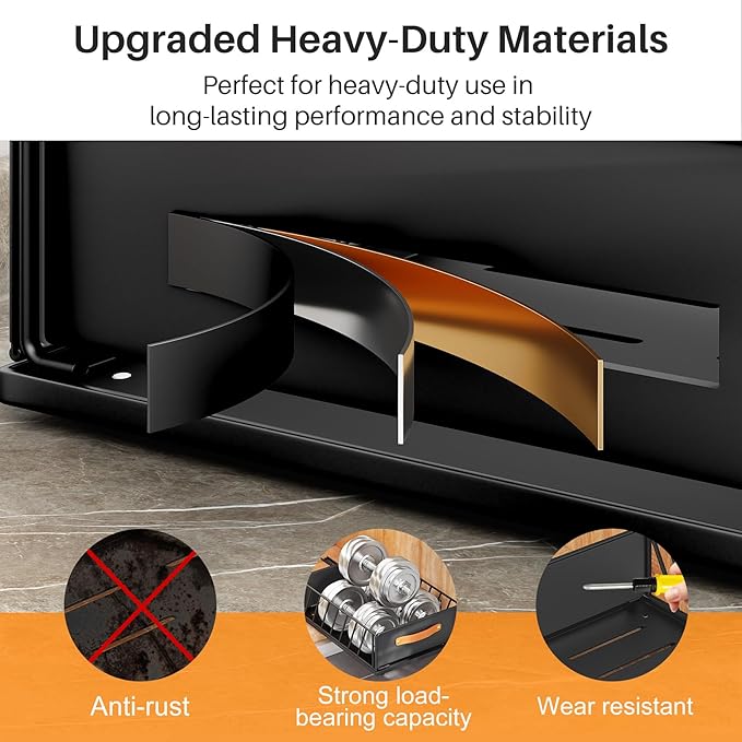 Pull out Cabinet Organizer,Heavy Duty Slide out Pantry Shelves Drawer Storage with Adhesive Nano Film,Sliding Mesh Cabinet Basket with Handle for Kitchen, Bathroom, Home, 15.8"W X 21"D X6.2"H,Black