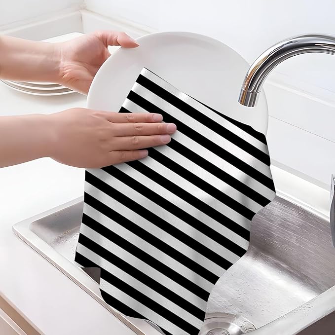 White Black Kitchen Towels Decorative Set of 4, Soft Absorbent Abstract Modern Dish Towels for Drying Dishes, Hand Drying Baking Cooking Cloth for Kitchen Bathroom Farmhouse Home Decor