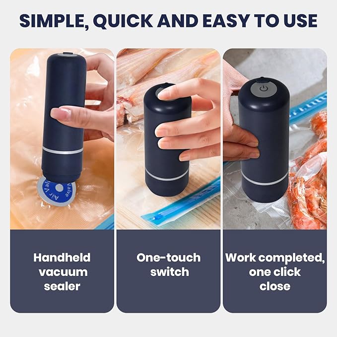 Portable food vacuum sealer,Premium Vacuum Sealer for Food, Compact Food Storage System, 15 Reusable Sous Vide Bags,Handheld Vacuum Sealer for Kitchen, Home, BBQ, Travel& Storage