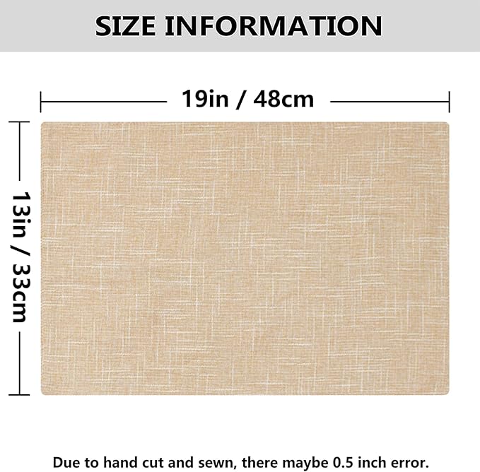 Kevin Textile Burlap Linen Placemats Set of 6 Heat Resistant Dining Table Cloth Place Mats Washable Kitchen Table Mats for Dinning Party Holiday Indoor Outdoor, 13 x19 inches, Cream Beige