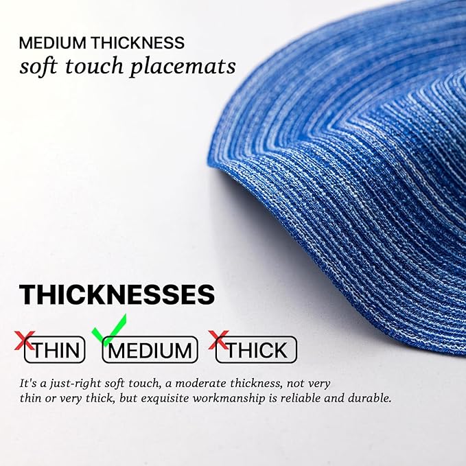 Round Placemats Set of 12 Woven Placemats Washable Braided Table Mats for Dining Table Heat Resistant Non-Slip Circle Place Mats(Royal Blue)