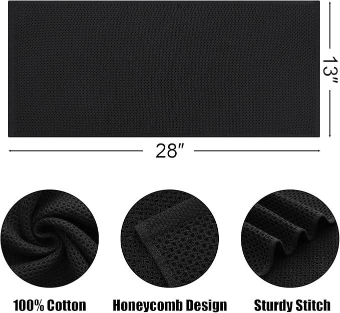 Kitinjoy 100% Cotton Waffle Weave Kitchen Hand Towels (13 x 28 Inches, Black), 4-Pack Super Soft and Absorbent Dish Towels for Drying Dishes