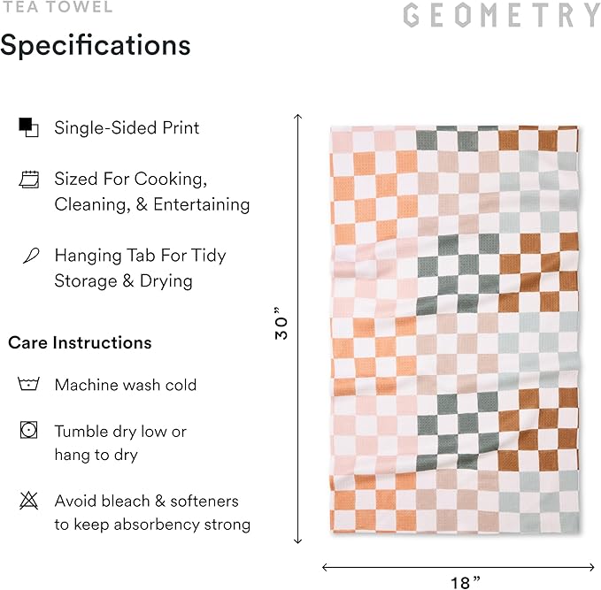 GEOMETRY Kitchen Tea Towels - Quick Dry Microfiber Dish Towels for Kitchen Checkmate CA, 18" x 30" 2-Pack