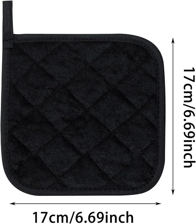 ONLYKXY 2pcs Cotton Heat Resistant Pads Basic Square Pot Holder 17cm/6.69inch Multipurpose Quilted Liner Little Trivet Cloth Potholders for Hot Cold Kitchen Baking Cooking Oven (Black)