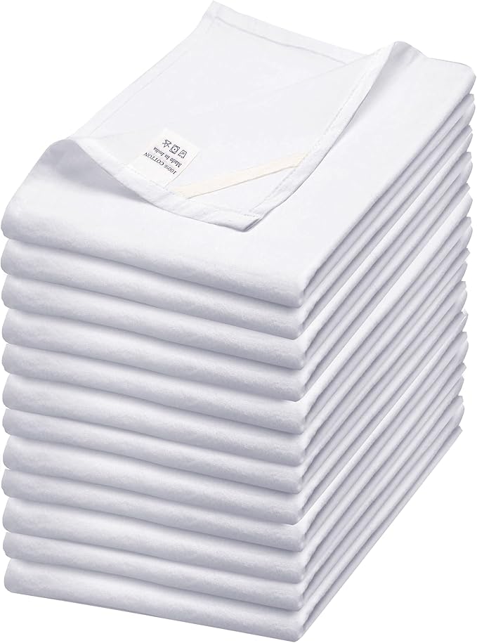 Flour Sack Towels| Tea Towel for Crafts| Kitchen Dish Cotton Blank Towel for Embroidery|Baking Bread Proofing Linen Cover| Thick Absorbent Quick Dry| 12 Pack 15"x25" White