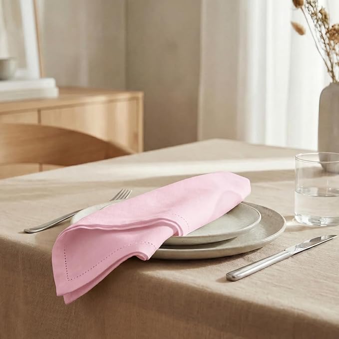 Urban Villa Pink Cloth Napkins Set of 12 | 20x20 100% Cotton | Hemstitch Dinner Napkins for Weddings, Parties & Easter