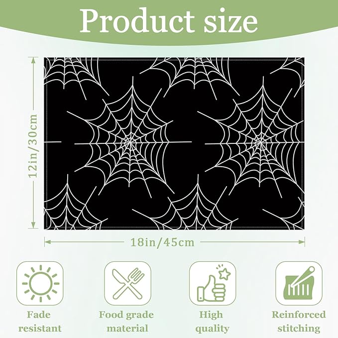 Spider Web Placemats Set of 6, Washable Heat Resistant Table Mat Linen Place Mats for Party Kitchen Dining Home Decor 12x18 Inch