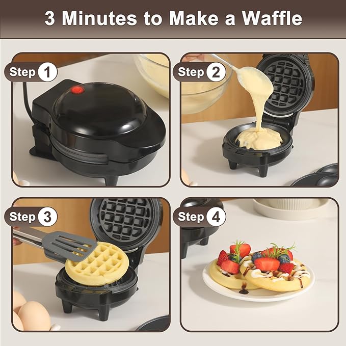 UVFAST Mini Waffles Maker with 8 Removable Plates, 4 in 1 Small Waffle Maker Mini- Waffle, Heart Waffle, Pancake, Donut, 4.5" Non Stick Waffle Iron for Kids and Families, Black