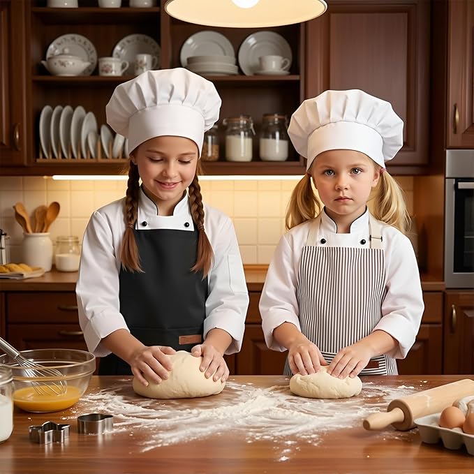 2 Pack Stripes Kids Apron, Kids Cooking Aprons with 2 Pockets, Cute Aprons for Cooking for Boys and Girls