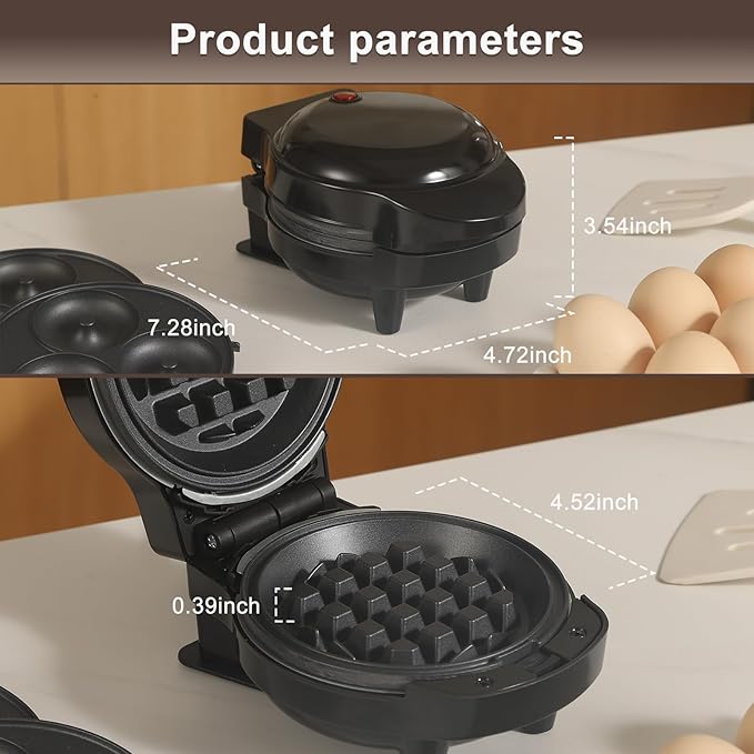 UVFAST Mini Waffles Maker with 8 Removable Plates, 4 in 1 Small Waffle Maker Mini- Waffle, Heart Waffle, Pancake, Donut, 4.5" Non Stick Waffle Iron for Kids and Families, Black
