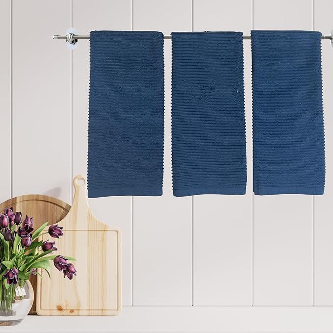 Serafina Home Royal Nautical Blue Kitchen Hand Dish Towels: Oversized 28" x 18",100% Cotton Cloth Soft Cleaning Drying Absorbent Set of 3 Multipurpose for Everyday Use (Royal Blue)