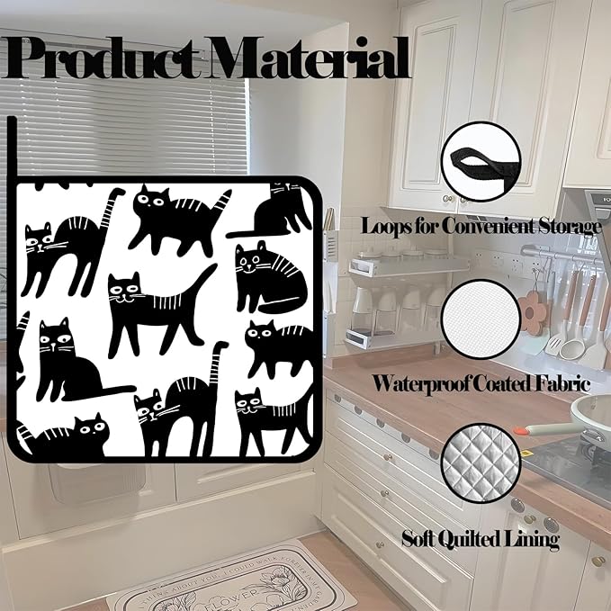 Cute Smile Black Cat Pot Holders Set of 2,Kitchen Heat Resistant Potholder for BBQ Cooking Baking,Food Hot Pad for Women Men