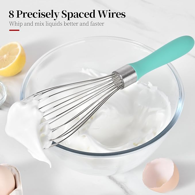 11.1inch Kitchen Wire Whisk, 18/10 Stainless Steel Metal Balloon Wisk （Medium, Aqua Sky）
