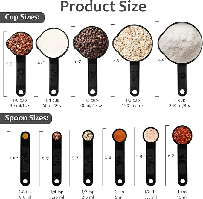 Accmor Measuring Cups & Spoons Set, Plastic Cooking Baking Tools Measuring Spoons Cups, 11 Piece Different Capacities Tablespoons Kitchen Gadgets Nesting Measure Sets for Dry Liquid Ingredients