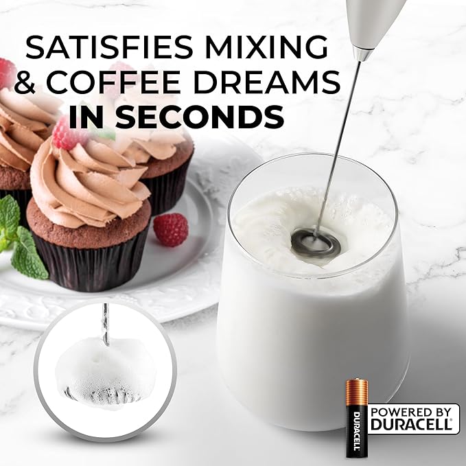Zulay Kitchen Milk Frother Handheld Electric Whisk with AA Duracell Batteries – Durable Drink Mixer for Coffee, Lattes, Cappuccinos & More - Gray