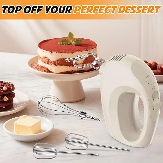 Handmixer Electric Handheld - 7 Speed Portable Kitchen Mixer Electric with 5 Stainless Steel Accessories Whisk, Food Beater for Whipping Mixing Cookies Cakes Home (CX6613-BE)