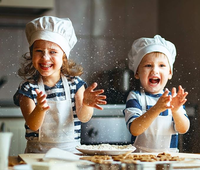 6 Pack Adjustable Kids Apron and Chef Hat for Cooking Baking Painting Art, Kids Apron for Girl Boy with 2 Pockets