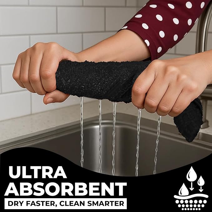 DAN RIVER Premium Kitchen Towels - [Pack of 12] 100% Cotton (16x 26 Inches) -Super Soft,Highly Absorbent, Quick Dry, Dish Towels for Kitchen Towels -Black
