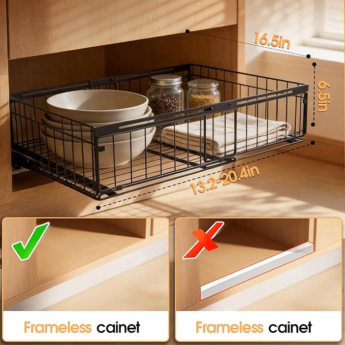 Expandable Pull Out Cabinet Organizer Adjustable Width 13"-20", Kitchen Organization with Adhesive.Bathroom Under Sink Organizers and Storage,Bedroom Slide out Drawers,Pantry