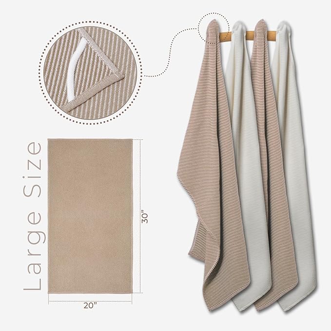 Ossano Kitchen Towels Set - 4 Pack, (20" x 30") - Boho & Decorative - Versatile as, Dish Towels for Drying Dishes, Drying Towels, Flour Sack Towel, Kitchen Cloths, Beige and Ecru