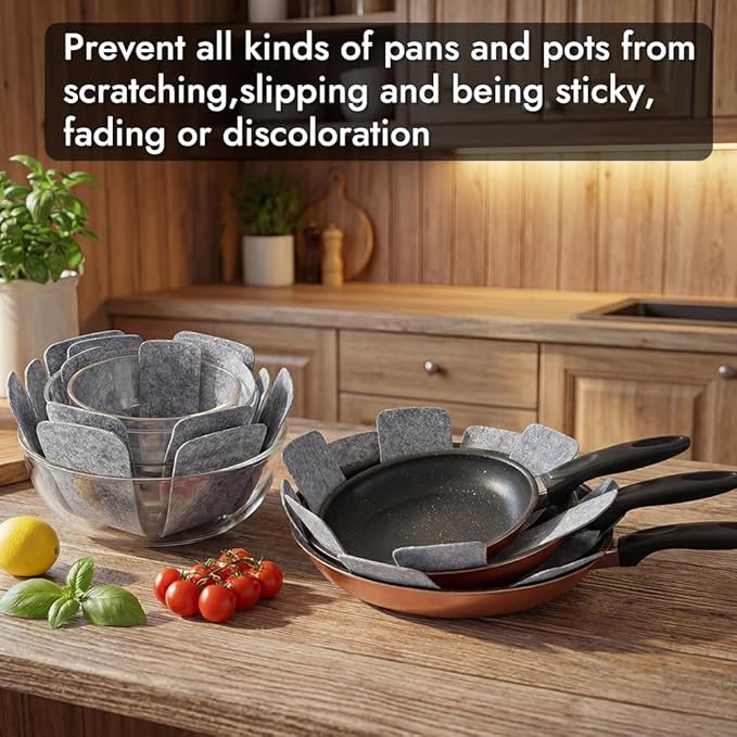BOYAN Pot and Pan Protectors, Set of 12 and 3 Different Size, Cookware Dividers Pads/Stacking Pan Protectors/Pot Separators Pads for Protecting and Separating Pots Pans