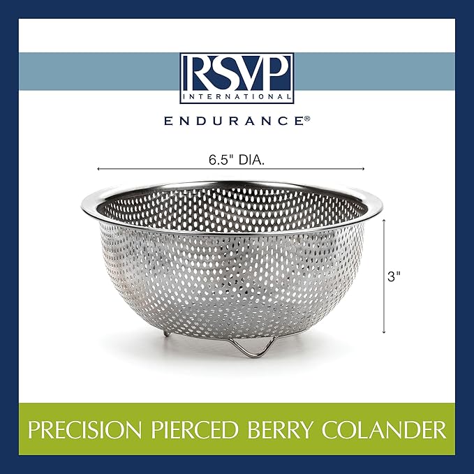 RSVP International Endurance Kitchen Collection Colander Strainer, Berry, Pierced Stainless Steel