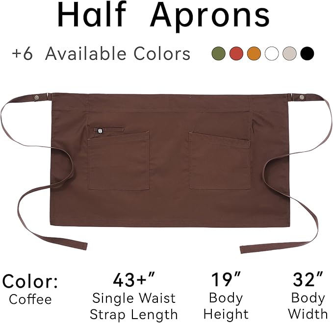 Unisex Waist Apron Half Bistro Apron Server Aprons with Pockets Waterproof 4251BY