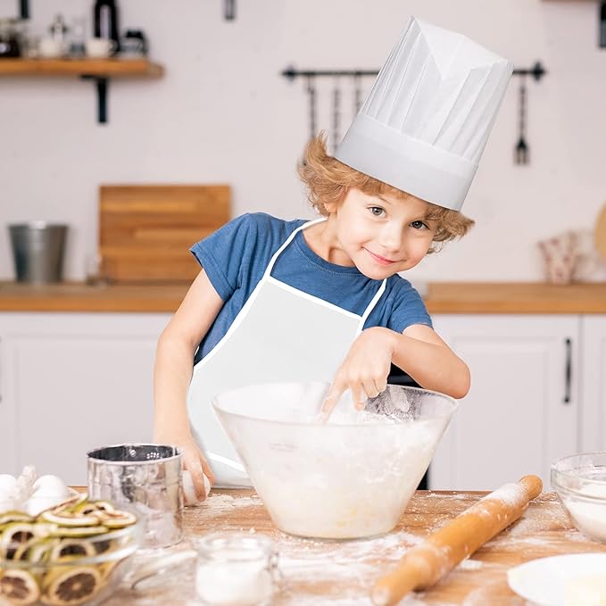 24 Pieces kids chef hat and apron Ages 5-12 Kids Apron Children for Boys Girl's Cooking Baking Painting Wear