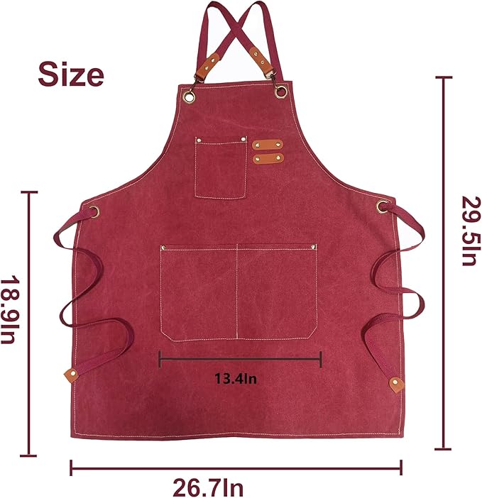 Chef Apron with Large Pockets for Women Men, Cotton Canvas Cross Back Water Repellent Adjustable Work Apron