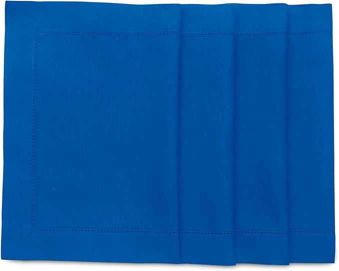 Solino Home Blue Placemats Set of 4 - Cotton Linen Hemstitch Placemats 14 x 19 Inch for Mothers Day