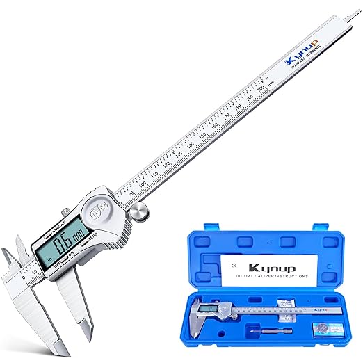 Kynup Digital Caliper, 8 Inch Caliper Measuring Tool with Stainless Steel, IP54 Splash Proof Protection Design, Easy Switch from Inch Metric Fraction, Large LCD Screen (200mm)
