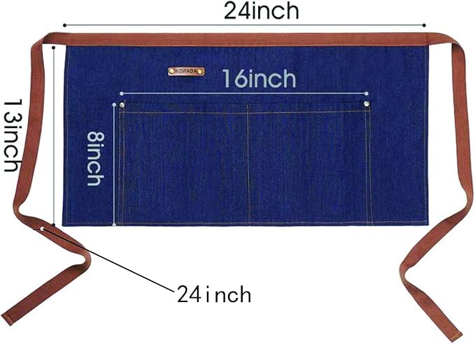 KPD Denim Apron With Pockets - Adjustable Blue for Kitchen, BBQ, and Garden - Work Apron for Men and Women