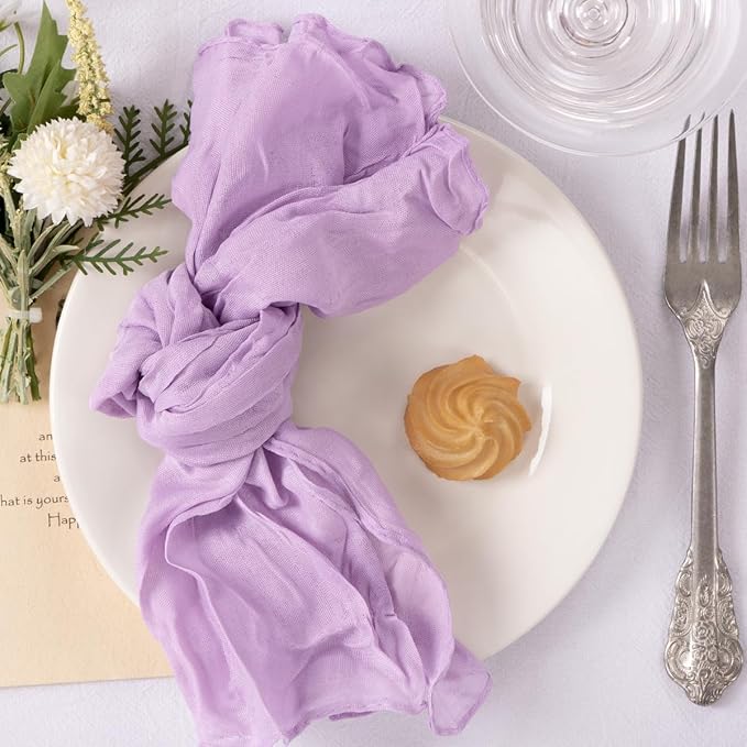 MLMC 100 Pack Cheesecloth Napkins Bulk Dinner Cloth Napkins 21"x21" Boho Reusable Lavender Cloth Napkins in Bulk for Wedding Bridal Baby Shower Events Table Decor Lilac