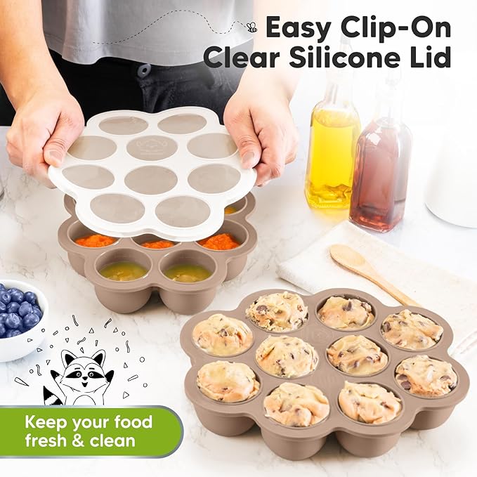 KeaBabies Silicone Food Freezer Trays with Lid, 2oz x 10 Pods Baby Food Storage Containers, Easy Puree Meal Prep, Breast Milk Silicone Freezer Molds, Dishwasher, Microwave Safe, BPA-Free (Chai Latte)