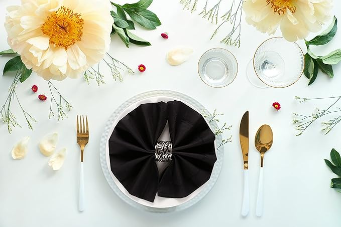 Cloth Dinner Napkin Set of 4 20x20 Inches - Black, Decorative Hemstitched Spring Premium Polyester Cloth Dinning Napkins Ideal for Kitchen, Wedding, Easter | Washable BBQ Parties Napkin for Daily Use