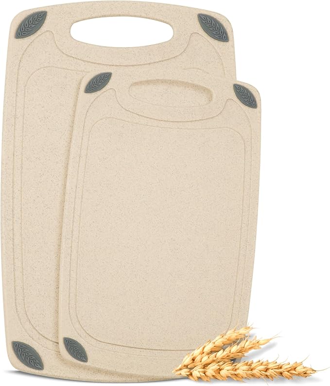 AXIOM CREATIONS 2-Piece Reversible Cutting Board Set Made from Natural Food Grade Wheat Straw Material - Eco-Conscious Alternative to Plastic - Gluten Free & BPA Free Chopping Boards for Kitchen