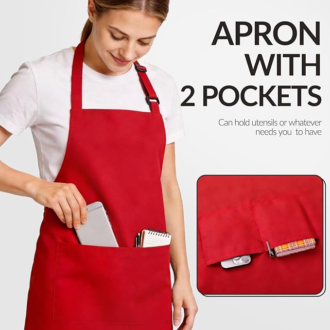 Large Chef Apron for Men and Women, Cooking Kitchen Aprons with 2 Large Pockets Water Oil Resistant