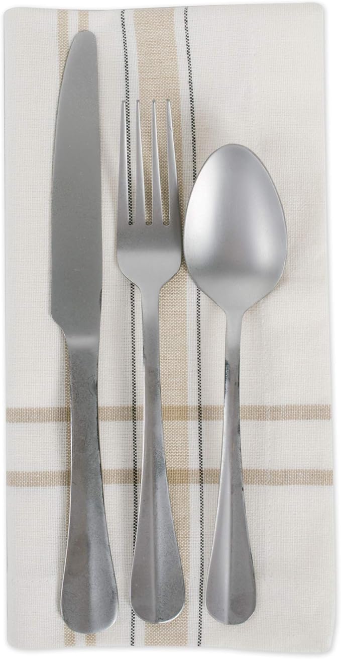 DII French Stripe Tabletop Collection Farmhouse Style Dining Table Linen Napkin Set, 20x20, White Chambray, 6 Piece