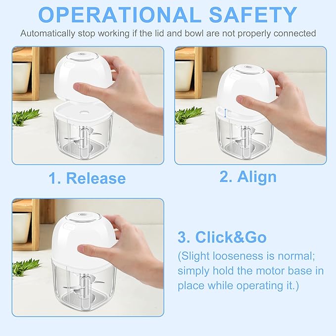 Electric Garlic Chopper, 1.4 Cup Mini Garlic Mincer Food Chopper Portable, Small Food Processor with USB Charging for Onion, Chili, Ginger, Veggie, Meat (350ML)