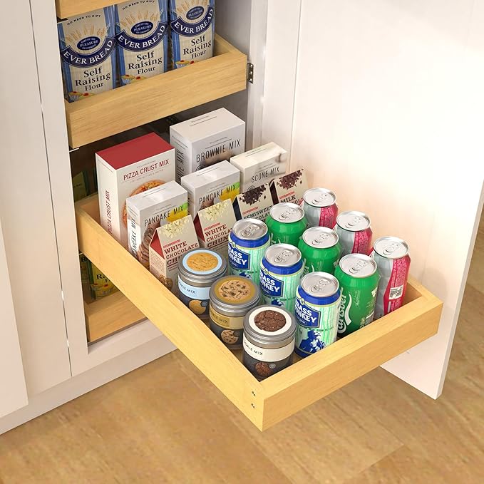 Wooden Pull out Cabinet Organizer 12" W x 21" D x 4.3" H, Heavy Duty Slide Out Drawers Pull-Out Home Organizers for Kitchen Cabinets