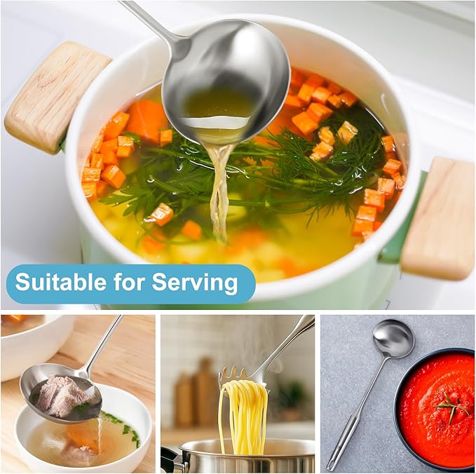 Soup Ladle - 18/10 Stainless Steel Ladle Spoon，13.8" Large Durable Metal Ladel for Serving or Cooking, Stirring, Wok & Soup, Professional Heavy Duty kitchen Utensils, Christmas gifts