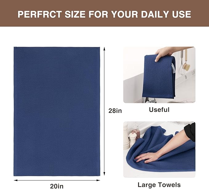 Homaxy 100% Cotton Waffle Weave Kitchen Dish Towels, Ultra Soft Absorbent Quick Drying Cleaning Towel, 20x28 Inches, 6-Pack, Navy Blue
