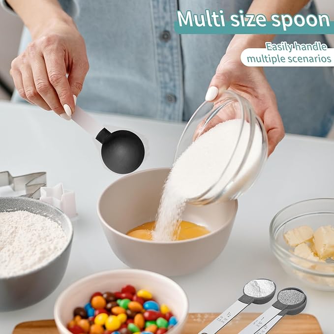 Measuring Cups Set Measuring Spoons Set, Nesting Measure Cups with Stainless Steel Handle, For Measuring Dry and Liquid Ingredients Small Teaspoon with Plastic Head (Black)